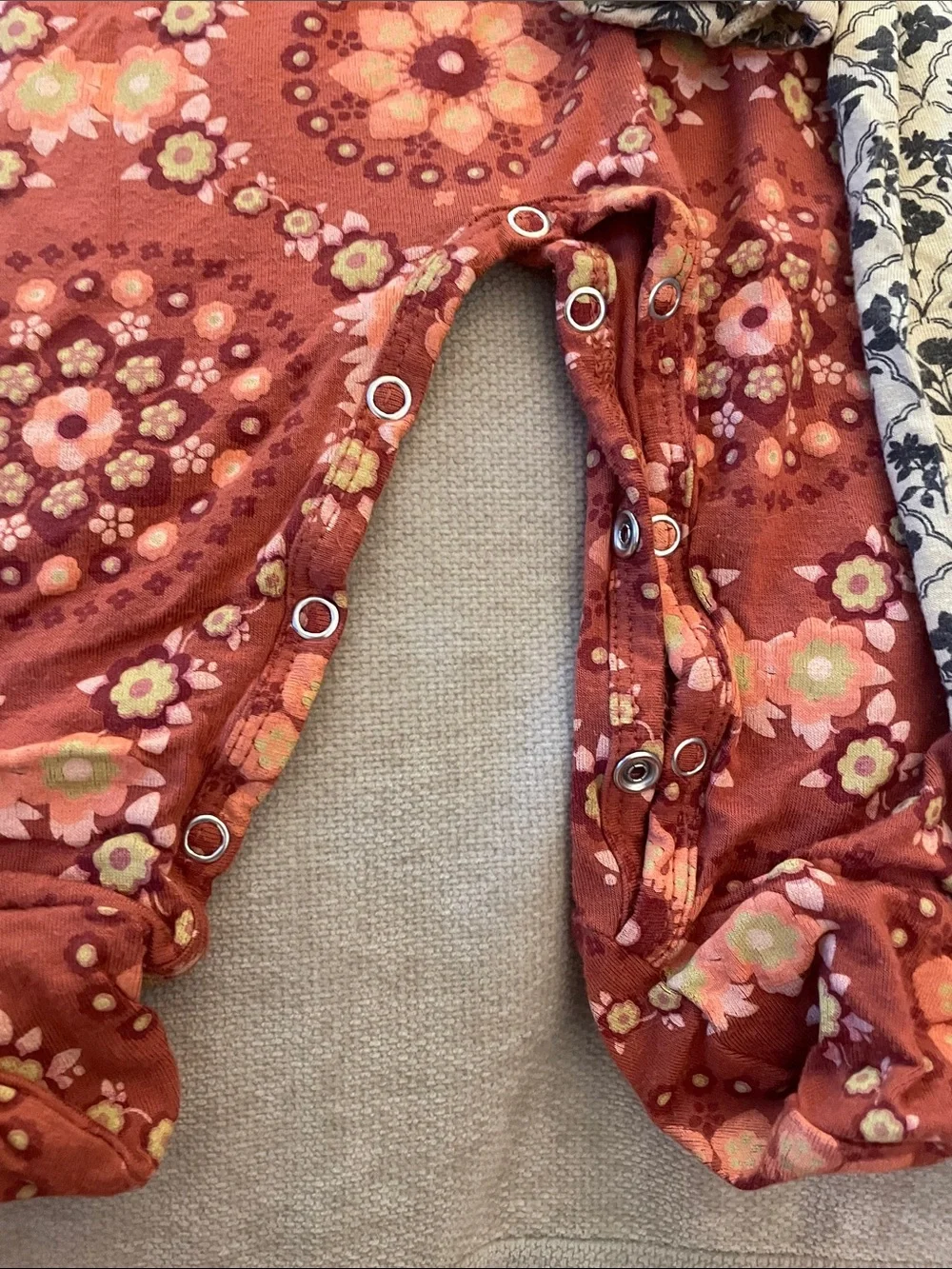 kate quinn Set of Onesies Pajamas Rust Floral and Cream Botanical